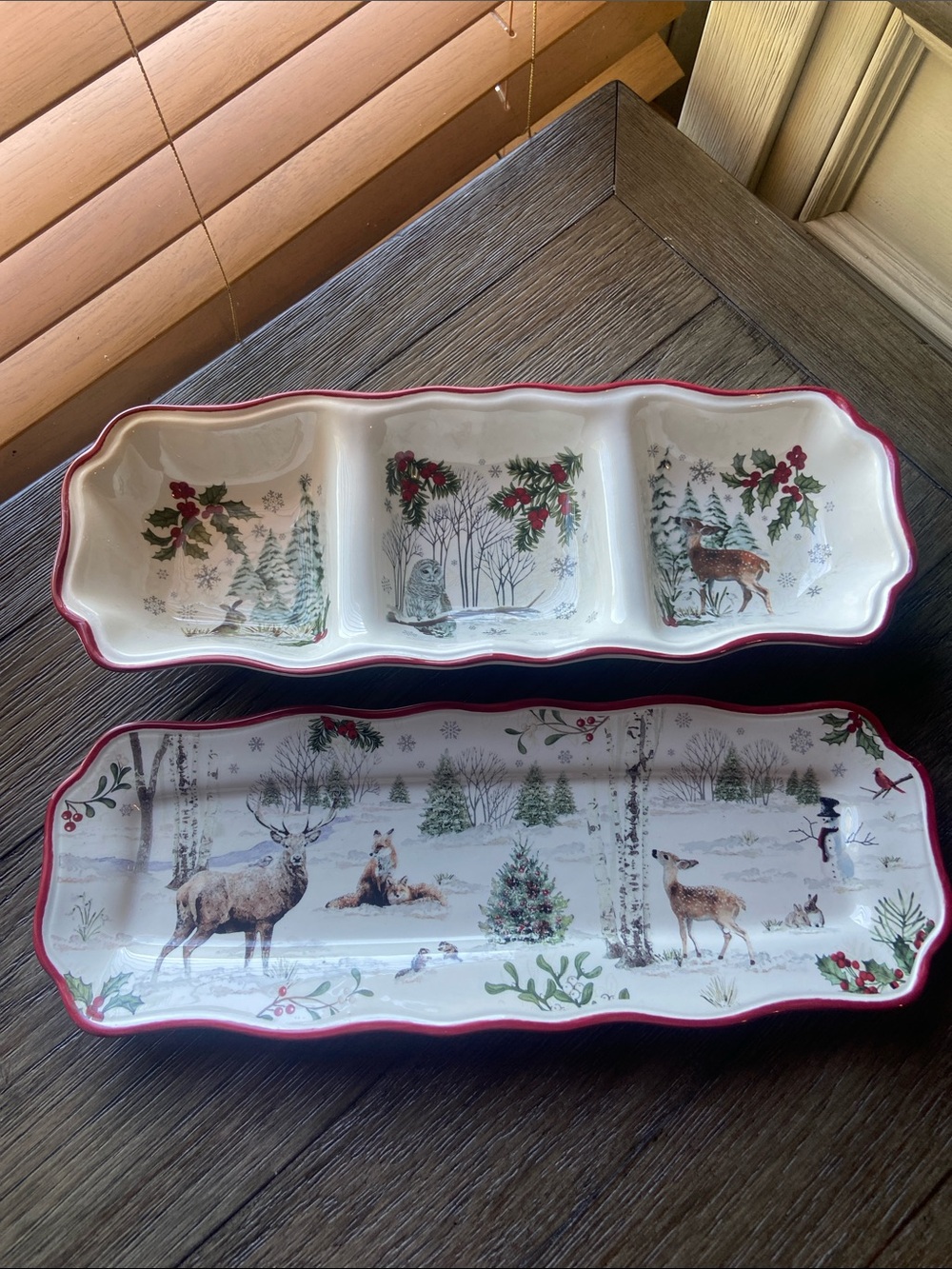 Better Homes And Gardens Holiday Woodland Serving Trays - White with Red Trim